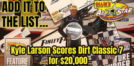 Kyle Larson won the $20,000 Dirt Classic 7 at Lincoln Speedway Saturday (Paul Arch Photo) (Video Highlights from FloRacing.com)