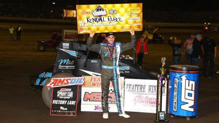 Kendall Ruble earned his first career USAC AMSOIL National Sprint Car win, and the $10,000 check, Saturday night in the Haubstadt Hustler at Tri-State Speedway (David Nearpass Photo) (Video Highlights from FloRacing.com)