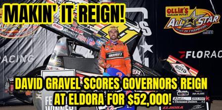 David Gravel won the $52,000 Governors Reign at Eldora Wednesday (Mike Campbell Photo) (Video Highlights from FloRacing.com)