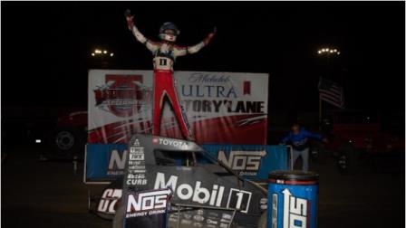 Tuesday night's NOS Energy Drink November Classic feature winner at Bakersfield (Calif.) Speedway, Buddy Kofoid of Penngrove, Calif. (Rich Forman Photo) (Video Highlights from FloRacing.com)