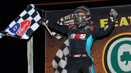 Thomas Meseraull (San Jose, Calif.) celebrates Monday night's USAC NOS Energy Drink National Midget victory at Bubba Raceway Park in Ocala, Fla. (Chad Warner Photo) (Video Highlights from FloRacing.com)