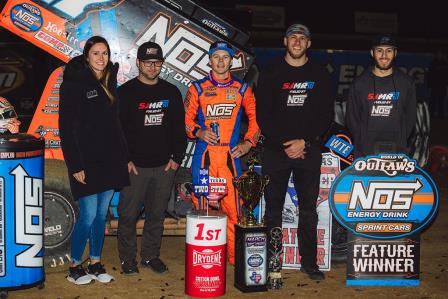 Sheldon Haudenschild won the prelim with the WoO at Cotton Bowl Speedway Friday (Trent Gower Photo) (Video Highlights from DirtVision.com)