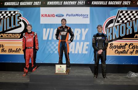 Saturday's winners at Knoxville were Jamie Ball (360), Sheldon Haudenschild (410) and Tyler Groenendyk (Pro Sprints) (Ken Berry Photo) (Video Highlights from DirtVision.com)