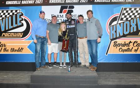 Austin McCarl celebrates his win at Knoxville Saturday (Ken Berry Racing Pix) (Video Highlights from DirtVision.com)