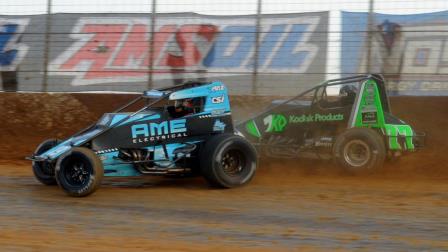 Tanner Thorson (#19AZ) tussles with C.J. Leary (#77m) for the lead during Sunday's Keystone Invasion finale at Path Valley Speedway Park. (Lee Greenawalt Photo) (Highlight Video from FloRacing.com)