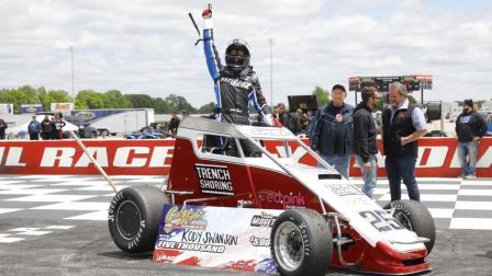 Kody Swanson’s Carb Night Classic sweep on Saturday at marked the first time any driver had won multiple USAC features on the same day at Lucas Oil Raceway’s .686-mile paved oval since Dave Steele captured both ends of the Twin 25 midget features in 2002. (Rich Forman Photo)