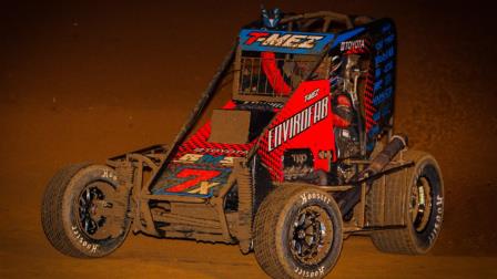 Thomas Meseraull (San Jose, Calif.) charged from his 12th starting position, then used a final lap, last turn pass to win Thursday’s Indiana Midget Week opener at Paragon Speedway. (Jack Reitz Photo) (Video Highlights from FloRacing.com)