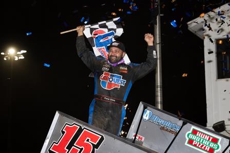 Donny Schatz won his 300th career WoO feature Friday at Dubuque (Trent Gower Photo) (Video Highlights from DirtVision.com)