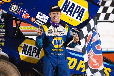 Brad Sweet celebrates his victory Saturday at Cedar Lake (Trent Gower Photo)