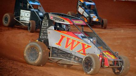 Daison Pursley of Locust Grove, Okla. scored his first career USAC NOS Energy Drink National Midget feature win Tuesday Night at Red Dirt Raceway in Meeker, Okla., the first race of Mid-America Midget Week. (Lonnie Wheatley Photo)