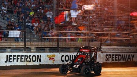 Emerson Axsom (Franklin, Ind.) captured the Midwest Midget Championship feature victory for the USAC NOS Energy Drink National Midgets Saturday night at Jefferson County Speedway in Fairbury, Nebraska. (Lonnie Wheatley Photo) (Video Highlights from FloRacing.com)