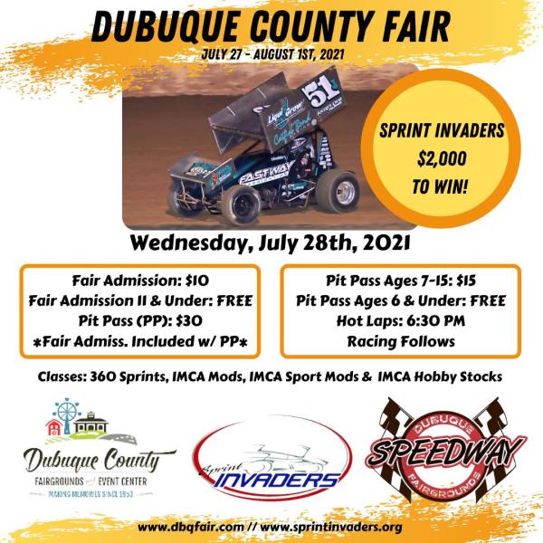 Dubuque County Fair Wednesday for Sprint Invaders!