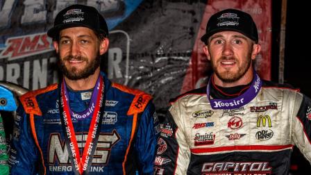 Saturday night's Tri-State Speedway USAC AMSOIL National Sprint Car winner Justin Grant (left) and newly-crowned 2021 USAC NOS Energy Drink Indiana Sprint Week By AMSOIL champion Kevin Thomas Jr. (right). (Ryan Sellers Photo) (Video Highlights from FloRacing.com)