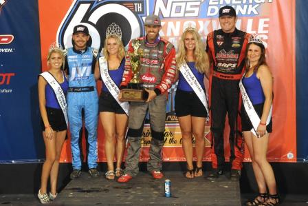 Thursday's Top Three at Knoxville: Kyle Larson (2nd), Brian Brown (Winner), Brent Marks (3rd) (Paul Arch Photo) (Video Highlights from DirtVision.com)