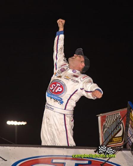 Donny Schatz celebrates his eighth Knoxville Nationals title (Mike Campbell Photo)