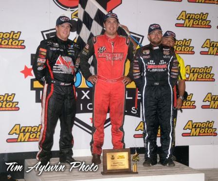Davey Heskin in Victory Lane on Night #1 of the 360 Nationals (Tim Aylwin Photo)