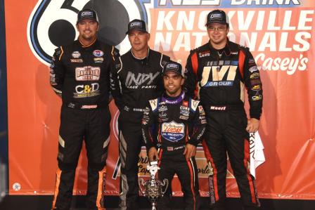 Top Four to Transfer to Saturday's Knoxville Nationals Championship were Brock Zearfoss (4th), Shane Stewart (3rd), Rico Abreu (Winner) and Anthony Macri (2nd) (Paul Arch Photo) (Video Highlights from DirtVision.com)