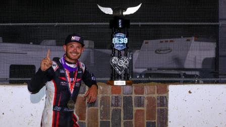 Kyle Larson (Elk Grove, Calif.) led the final five laps en route to victory during Thursday night's Driven2SaveLives BC39 Powered By NOS Energy Drink at The Dirt Track at Indianapolis Motor Speedway. (Josh James Photo) (Video Highlights from FloRacing.com)