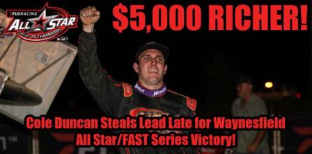 Cole Duncan won with the All Stars and FAST Series at Waynesfield Saturday ("Insane Wayne" Riegle Racing Photography) (Video Highlights from FloRacing.com)