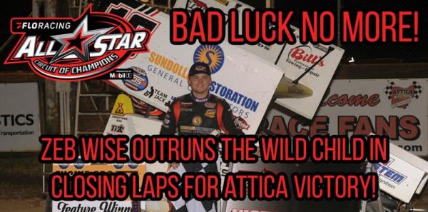 Zeb Wise Outruns the Wild Child in Closing Laps for $5,000 Attica Victory