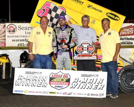 Blake Hahn won the Midwest Fall Brawl Saturday at I-80 Speedway (Joe Orth Photo) (Video Highlights from Racinboys.com)
