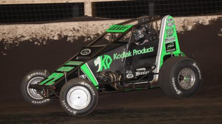 C.J. Leary was triumphant in Saturday night's Huset's Speedway USAC Nationals 30-lap AMSOIL National Sprint Car feature. (DB3, Inc. Photo) (Video Highlights from FloRacing.com)
