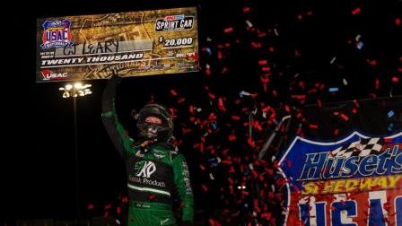 C.J. Leary was triumphant in Saturday night's Huset's Speedway USAC Nationals 30-lap AMSOIL National Sprint Car feature. (DB3, Inc. Photo) (Feature Highlights from FloRacing.com)