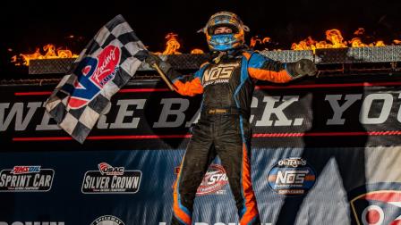 After previously winning the USAC AMSOIL National Sprint Car and USAC Silver Crown portions of the 4-Crown Nationals over the past decade, Chris Windom finally prevailed for his first career USAC NOS Energy Drink National Midget victory in the event on Saturday night at Rossburg, Ohio's Eldora Speedway. (Ryan Sellers Photo) (Video Highlights from FloRacing.com)