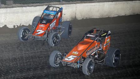 Eventual feature winner Tyler Courtney (#7BC) utilizes the high side while Logan Seavey (#5) rides through the middle as the two battle for the lead during the final laps of Saturday night's 4-Crown Nationals USAC AMSOIL Sprint Car National Championship feature at Rossburg, Ohio's Eldora Speedway. (Video Highlights from FloRacing.com)