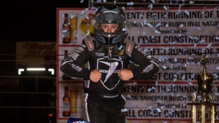 Brady Bacon scored Friday night's USAC AMSOIL National / USAC CRA Sprint Car feature at southern California's Perris Auto Speedway in dramatic fashion. (Rich Forman Photo) (Video Highlights from FloRacing.com)
