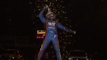 Justin Grant (Ione, Calif.) scored a $20,000 USAC NOS Energy Drink Midget National Championship feature victory Saturday night during the Elk Grove Ford Hangtown 100 at California's Placerville Speedway. (Devin Mayo Photo) (Video Highlights from FloRacing.com)