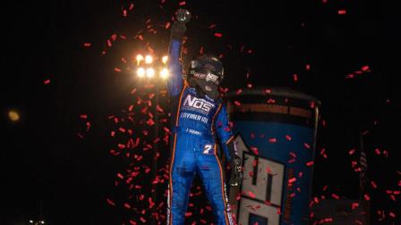 Justin Grant captured his third USAC NOS Energy Drink Midget National Championship victory out west in the month of November on Tuesday night at California's Merced Speedway. (Rich Forman Photos) (Video Highlights from FloRacing.com)