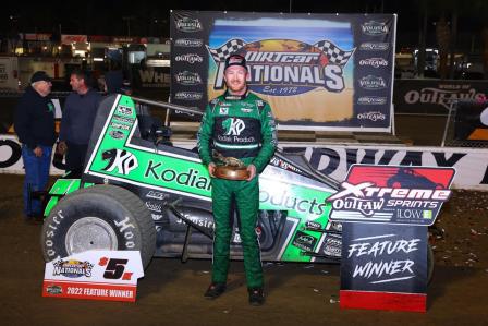 CJ Leary won the inaugural event of the Xtreme Outlaw Sprint Car Series at Volusia Monday (Josh James Photo) (Video Highlights from DirtVision.com)