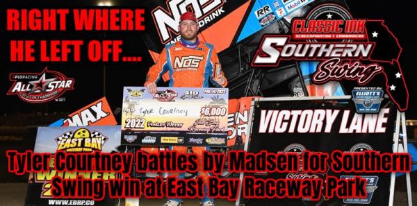 Tyler Courtney Battles by Kerry Madsen for Classic Ink Southern Swing Win at East Bay Raceway Park