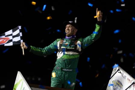 Carson Macedo took the WoO feature win at Cotton Bowl Speedway Saturday (Trent Gower Photo) (Video Highlights from DirtVision.com)