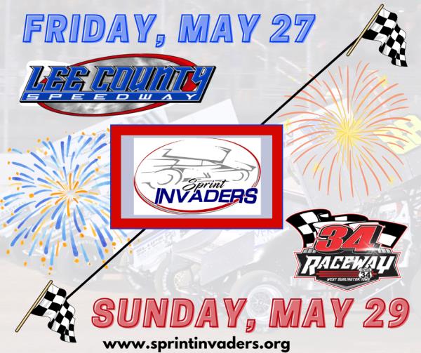 Big Memorial Day Weekend for Sprint Invaders in Donnellson/West Burlington!