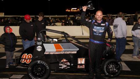 Bobby Santos (Franklin, Mass.) charged form 10th to 1st to win Friday night's Carb Night Classic USAC Midget Special Event feature at Lucas Oil Indianapolis Raceway Park. (DB3, Inc. Photo) (Video Highlights from FloRacing.com)