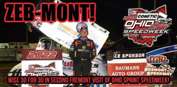 Zeb Wise Leads all 30 at Fremont to Win Round Three of Cometic Gasket Ohio Sprint Speedweek presented by Hercules Tires