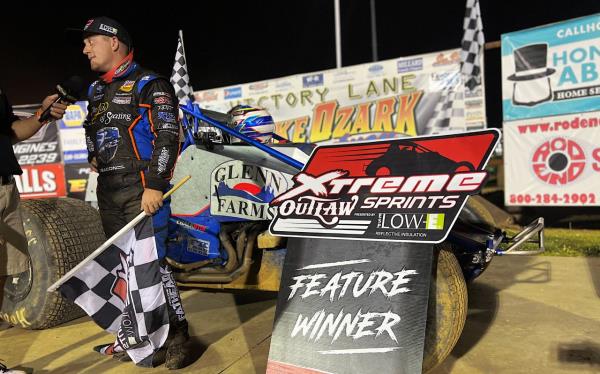 Brady Bacon Battles to First Xtreme Outlaw Sprint Car Win at Lake Ozark Speedway