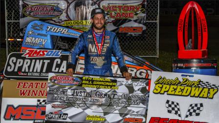 Justin Grant (Ione, Calif.) collected the $10,000 check by scoring the victory during Saturday night's Bill Gardner Sprintacular at Putnamville, Indiana's Lincoln Park Speedway. (Ryan Sellers Photo) (Video Highlights from FloRacing.com)