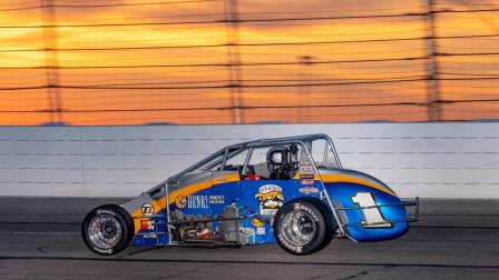 Kody Swanson (Kingsburg, Calif.) rode off into the sunset as the winner of Thursday night's 10-car, 25-lap USAC Silver Crown Shootout at Lucas Oil Indianapolis Raceway Park. (Rich Forman Photo) (Video Highlights from FloRacing.com)