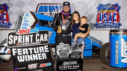 Ryan Bernal (Hollister, Calif.) broke through for his first career USAC AMSOIL Sprint Car National Championship feature victory on Saturday during night two of the Huset's Speedway USAC Nationals. (Rich Forman Photo) (Video Highlights from FloRacing.com)