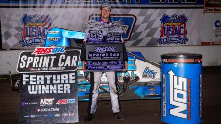 Mitchel Moles (Raisin City, Calif.) collected his first career USAC AMSOIL Sprint Car National Championship feature victory on Sunday night during the Huset's Speedway USAC Nationals finale. (Rich Forman Photo) (Video Highlights from FloRacing.com)