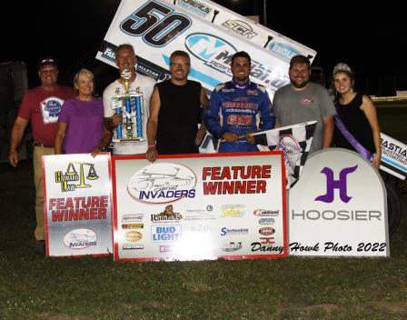 Paul Nienhiser won his first Sprint Invaders feature of the year Thursday at Bloomfield (Danny Howk Photo)