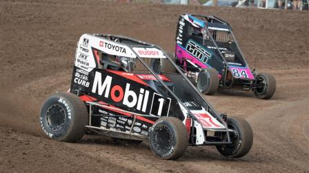 Buddy Kofoid (Penngrove, Calif.) captured a last-lap victory during Saturday night's USAC NOS Energy Drink Midget National Championship feature at Nebraska's Jefferson County Speedway. (Jeff Taylor Photo) (Video Highlights from FloRacing.com)