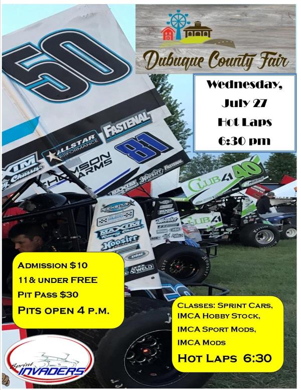 Dubuque County Fair Wednesday is Next for Sprint Invaders!