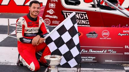 Kyle Larson (Elk Grove, Calif.) scored his first midget victory at Lucas Oil Indianapolis Raceway Park since 2011 on Monday night during a USAC Midget Special Event at the .686-mile paved oval. (DB3, Inc. Photo) (Video Highlights from FloRacing.com)
