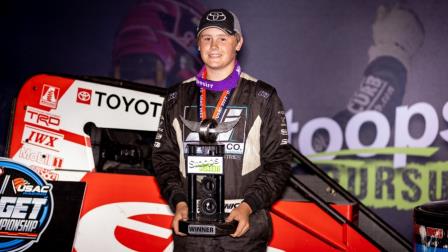 Dominic Gorden (Clovis, Calif.) scooped up the Stoops Pursuit USAC NOS Energy Drink Midget National Championship special event on Wednesday night at The Dirt Track at Indianapolis Motor Speedway. (Rich Forman Photo) (Video Highlights from FloRacing.com)