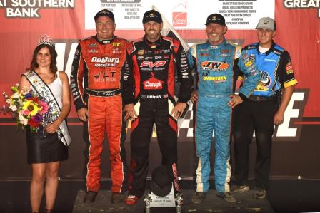 Brian Brown won Night #2 of the 360 Nationals ahead of Terry McCarl (L) and Lynton Jeffrey (R) (Paul Arch Photo)