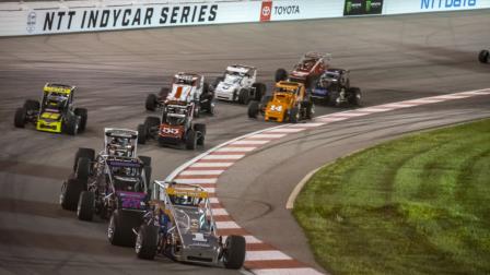 Kody Swanson (#1) leads the field en route to a record-breaking USAC Silver Crown victory on Friday night at World Wide Technology Raceway in Madison, Ill. (Brad Plant Photo) (Video Highlights from FloRacing.com)
